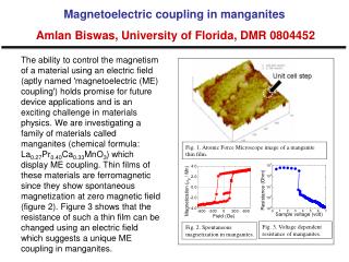 Magnetoelectric coupling in manganites Amlan Biswas, University of Florida, DMR 0804452