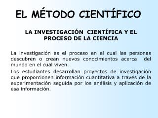 EL MÉTODO CIENTÍFICO