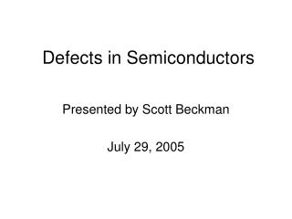 Defects in Semiconductors