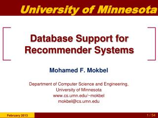 Database Support for Recommender Systems
