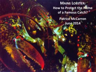 Maine Lobster : How to Protect the Name of a Famous Catch? Patrice McCarron June 2014