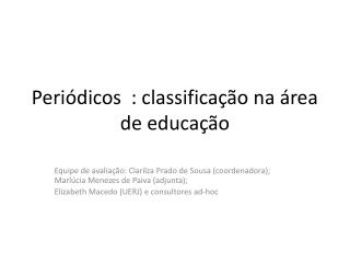 Periódicos : classificação na área de educação