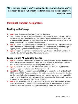 Individual Handout Assignments Dealing with Change