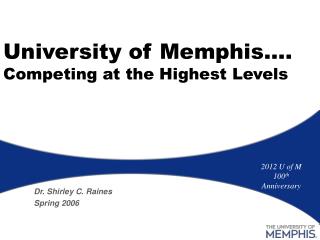 University of Memphis…. Competing at the Highest Levels