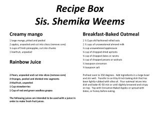 Recipe Box Sis. Shemika Weems