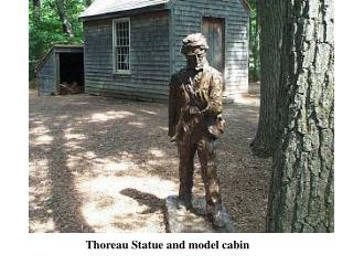 Thoreau Statue and model cabin