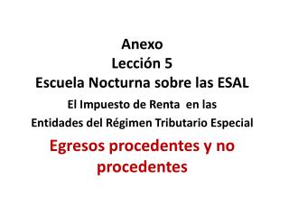 Anexo Lección 5 Escuela Nocturna sobre las ESAL