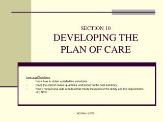 SECTION 10 DEVELOPING THE PLAN OF CARE