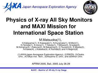 Physics of X-ray All Sky Monitors and MAXI Mission for International Space Station