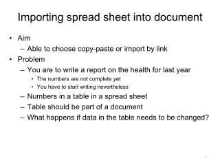 Importing spread sheet into document