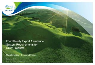 Food Safety Export Assurance System Requirements for Dairy Products