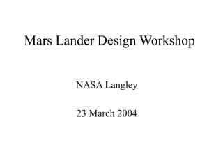 Mars Lander Design Workshop