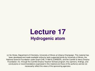 Lecture 17 Hydrogenic atom