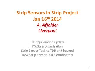 Strip Sensors in Strip Project Jan 16 th 2014 A. Affolder Liverpool
