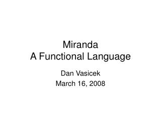 Miranda A Functional Language