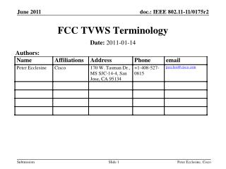 FCC TVWS Terminology