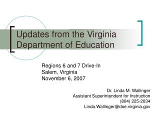 Updates from the Virginia Department of Education