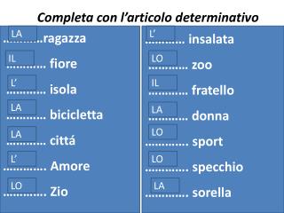 Completa con l’articolo determinativo