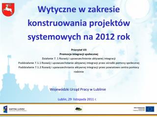 Wytyczne w zakresie konstruowania projektów systemowych na 2012 rok Priorytet VII