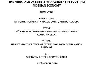 THE RELEVANCE OF EVENTS MANAGEMENT TO THE NATIONAL ECONOMY