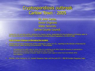 Cryptosporidiosis outbreak Carlow Town - 2005