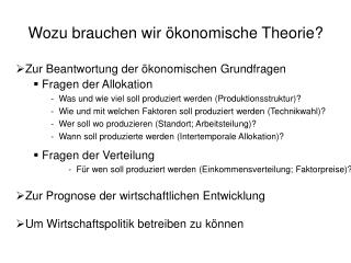 Wozu brauchen wir ökonomische Theorie?