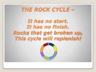 The rock cycle is the process by which one rock type changes into another.