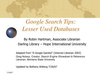 Google Search Tips: Lesser Used Databases