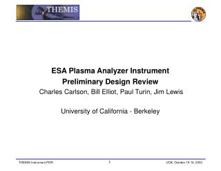 ESA Plasma Analyzer Instrument Preliminary Design Review