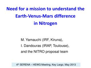Need for a mission to understand the Earth-Venus-Mars difference in Nitrogen