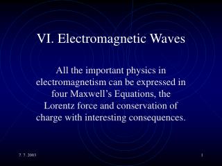 VI. Electromagnetic Waves
