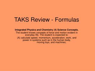TAKS Review - Formulas