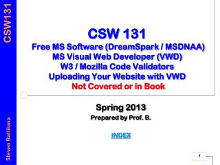 Spring 2013 Prepared by Prof. B . INDEX