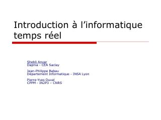 Introduction à l’informatique temps réel