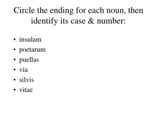 Circle the ending for each noun, then identify its case &amp; number: