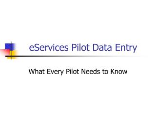 eServices Pilot Data Entry