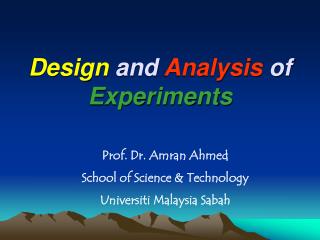 Design and Analysis of Experiments