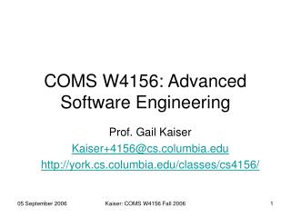COMS W4156: Advanced Software Engineering