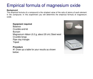 Empirical formula of magnesium oxide