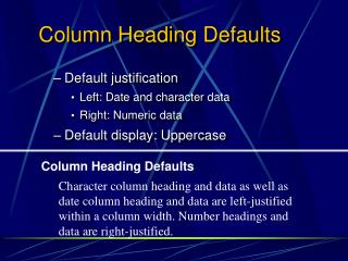 Column Heading Defaults