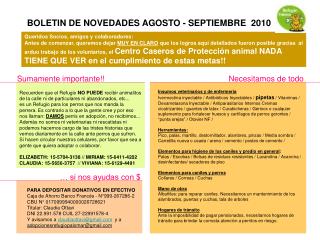 BOLETIN DE NOVEDADES AGOSTO - SEPTIEMBRE 2010