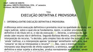 CEAP – CURSO DE DIREITO Disciplina: DIREITO PROCESSUAL CIVIL – 6º semestre