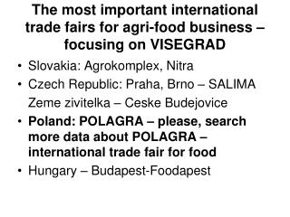 The most important international trade fairs for agri-food business – focusing on VISEGRAD