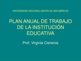 UNIVERSIDAD NACIONAL MAYOR DE SAN MARCOS PLAN ANUAL DE TRABAJO DE LA INSTITUCIÓN EDUCATIVA