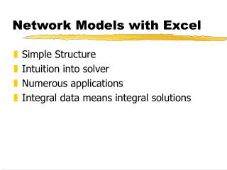 Network Models with Excel