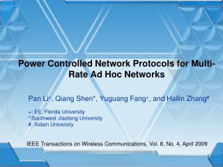 Power Controlled Network Protocols for Multi-Rate Ad Hoc Networks