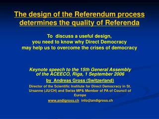 Keynote speech to the 15th General Assembly of the ACEECO, Riga, 1 September 2006