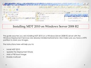 Installing MDT 2010 on Windows Server 2008 R2