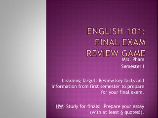 English 101: Final Exam review game