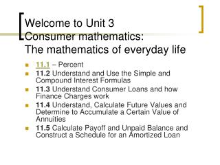 Welcome to Unit 3 Consumer mathematics: The mathematics of everyday life